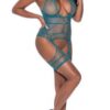 Seamless Merry Widow W/ Thigh Cuffs Teal O/s