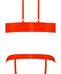 Strap Tease Bra & Crotchless Panty Neon Orange L/xl