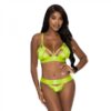Strap Tease Bra & Crotchless Panty Neon Yellow L/xl