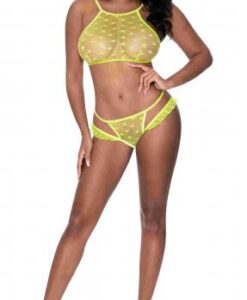 Love Star Halter Bra & Panty Set Chartreuse S/m