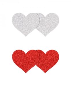 Pretty Pasties Glitter Hearts Red/silver 2 Pair