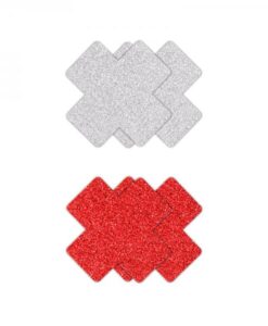 Pretty Pasties Glitter Cross Red/silver 2 Pair