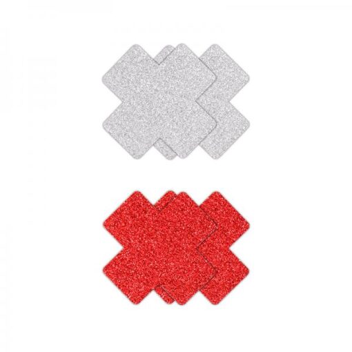 Pretty Pasties Glitter Cross Red/silver 2 Pair