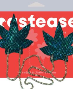 Shattered Glass Disco Ball Weed W Gold Chain Nipple Pasties