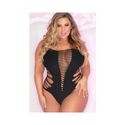 Pink Lipstick Slice & Dice Seamless Bodysuit Black 1X/2X