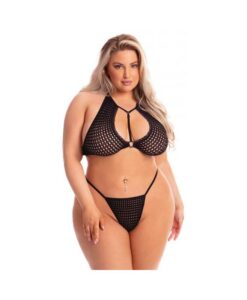 Pink Lipstick The Real Me Bralette & Thong Black Qn