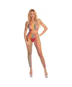 Pink Lipstick Roy G. Biv 2 Pc Bodystocking Rainbow O/s