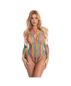 Pink Lipstick More Color Long Sleeve Bodysuit Rainbow O/s