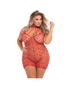 Pink Lipstick Shreds Of Decency Mini Dress Red 1x-3x