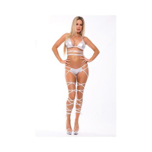Lace Up Lover Bra Set Silver M/l