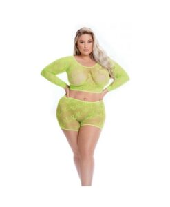 Pink Lipstick Leaf It To Me Long Sleeve Crop Top & Short Green Qn