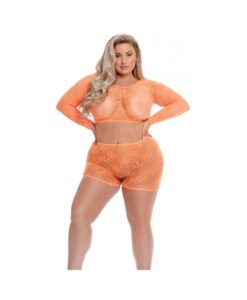 Pink Lipstick Leaf It To Me Long Sleeve Crop Top & Short Orange Qn