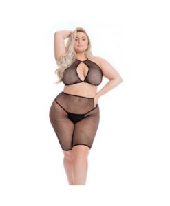 Pink Lipstick Sunset Glow Halter Bra & Bike Short Black Qn