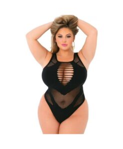 Pink Lipstick Low Blow Cut Out Bodysuit Black Qn