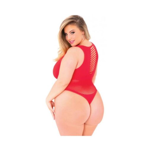 Pink Lipstick Low Blow Cut Out Bodysuit Red Qn - Image 2