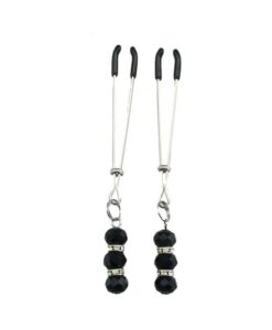 Bijoux De Nip Tweezer Nipple Clamp W/black & Crystal Beads - Chrome