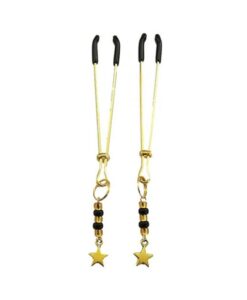 Bijoux De Nip Tweezer Nipple Clamp W/black & Gold Beads W/star - Gold
