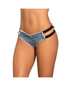 Micro Mini Shorts W/black Stripes Light Chambray Sm