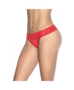 Lace Trim Thong Red Sm