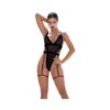 Shadow Panel Bodysuit W/hook & Eye Crotch Closure & Attached Garters Black M/l