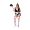 3 Pc French Maid Bodysuit, Apron & Head Piece Black/white 1x/2x