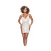 Floral Lace & Dotted Mesh Babydoll W/side Slits & Thong White M/l