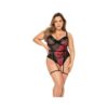 Underwire Teddy W/attached Garter Straps & Hook & Eye Crotch Closure Black/red 3x/4x