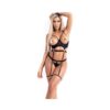 Open Cup Top W/attached Garter Straps & Bottom Black L/xl