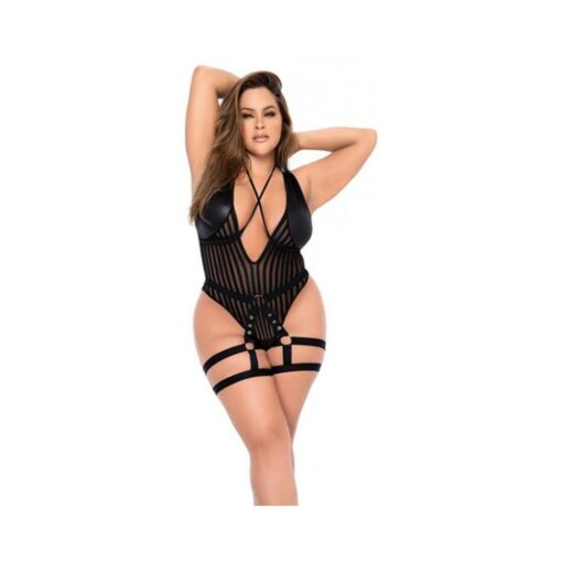 Shadow Stripe Bodysuit W/harness Black 3x/4x