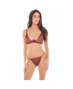 Rene Rofe Staying In Bra Top & Thong Burgundy M/l