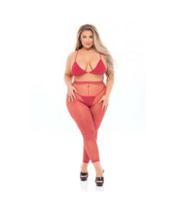 Pink Lipstick Tall Order Bra Top & Leggings Red Qn