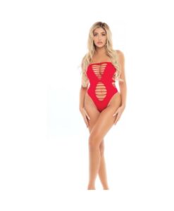 Pink Lipstick Treat Me Right Strapless Bodysuit Red O/s