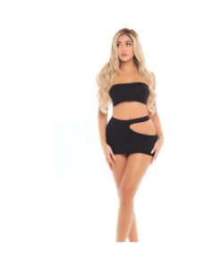 Pink Lipstick Femme Seamless Bandeau & Skirt Black O/s