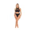Pink Lipstick Divine Bandeau, Harness Top, & High Waist Thong Black O/s