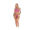 Pink Lipstick Dance With Me Large Fishnet Romper, Bandeau Top & G-string Neon Pink O/s