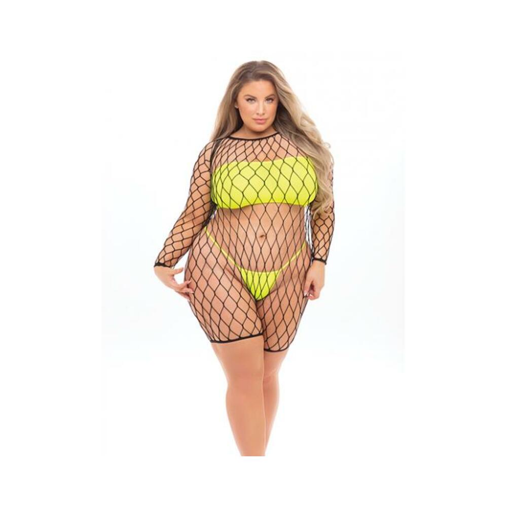 Pink Lipstick Dance With Me Lrge Fshnet Romper, Bndeau Top & G-strng (fits Up To 3x) Neon Yellw Qn