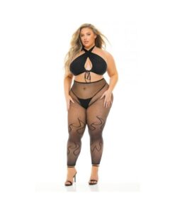 Pink Lipstick Gives You Hell Halter Bra, Pantyhose & G-string Black Qn