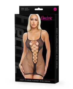 Electric Lingerie Deep Plunge Fishnet Mini Dress O/S