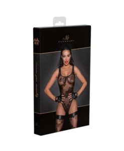 Noir Handmade Tulle Bodysuit With Patterned Flock Embroidery L