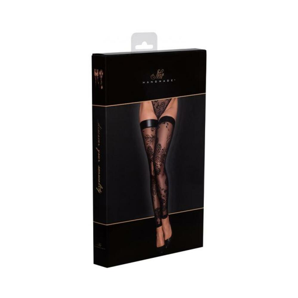 Noir Handmade Tulle Stockings With Patterned Flock Embroidery S