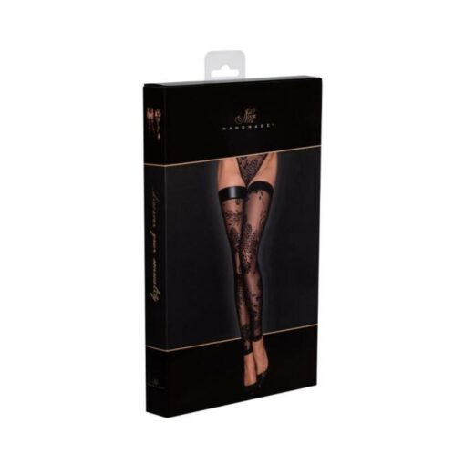 Noir Handmade Tulle Stockings With Patterned Flock Embroidery M