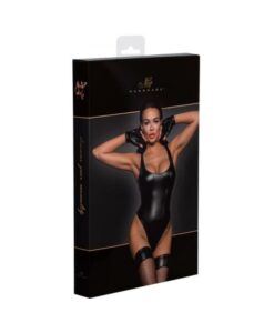Noir Handmade Powerwetlook Bodysuit With High-cut Bottom Hem S