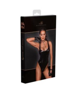 Noir Handmade Pvc Bodysuit With High-cut Bottom Hem L