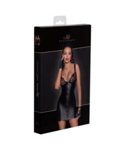 Noir Handmade Powerwetlook Mini Dress With Lace Chest And 2-way Zipper S