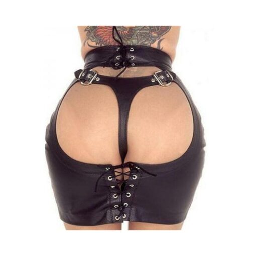 Ple'sur Adjustable Pvc Spanking Skirt With Built-in Thong Black S/m