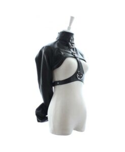 Ple'sur Open-front Faux Leather Bondage Bolero-style Straight Jacket Black