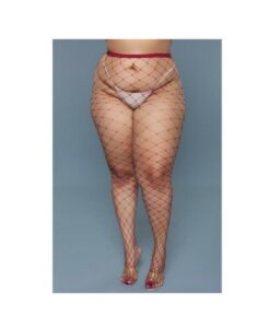 Bewicked Oversized Fishnet Pantyhose Burgundy Queen Size