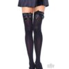Satin Bow Opaque Thigh Highs - Queen Size - Black