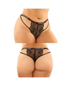 Vibes Fuck Off Buddy Pack 2 Pc. Cutout Lace Panty & Caged Thong Qs Black