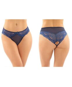 Cassia Crotchless Lace And Mesh Panty 6-pack S/m Navy